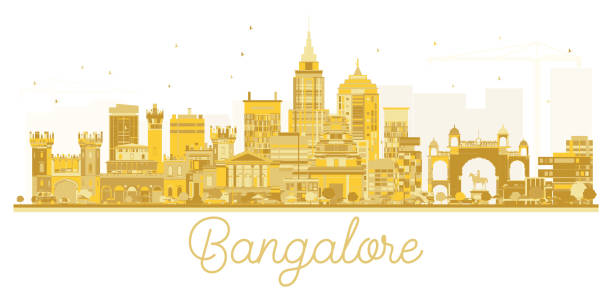 bangalore city skyline goldene silhouette. - india bangalore contemporary skyline stock-grafiken, -clipart, -cartoons und -symbole
