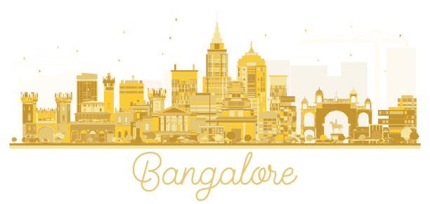 ilustraciones, imágenes clip art, dibujos animados e iconos de stock de silueta de horizonte oro ciudad de bangalore. - india bangalore contemporary skyline