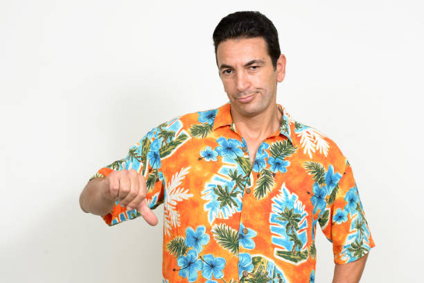 istock Mature handsome tourist man ready for vacation against white background 875113984