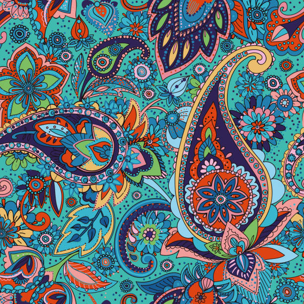 summerp04 - paisley textile floral pattern pattern stock illustrations