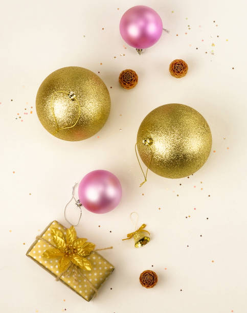 istock christmas background. creative abstract composition of Christmas decorations 875127826