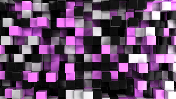 istock Wall of white, black and purple cubes 875128250