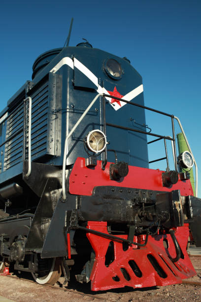 istock Soviet diesel locomotive with red star 875147002