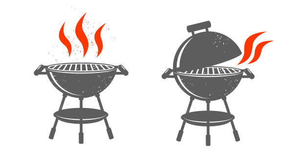 ilustraciones, imágenes clip art, dibujos animados e iconos de stock de ilustraciones negro parrilla. - barbecue grill illustrations