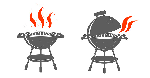 BBQ Grill with red fire on white background.