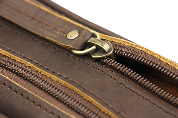 istock single zipper on the brown leather bag 875150350