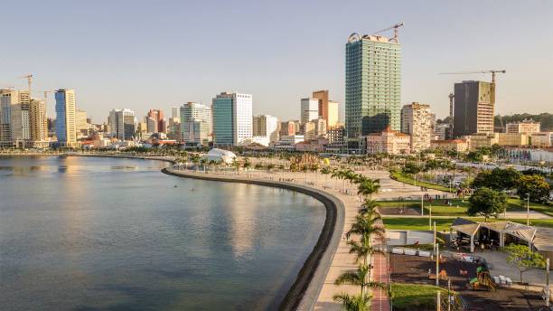 luanda city seaside from sky - angola imagens e fotografias de stock