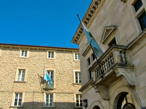 istock Government buildings in San Marino with state flags 875156698