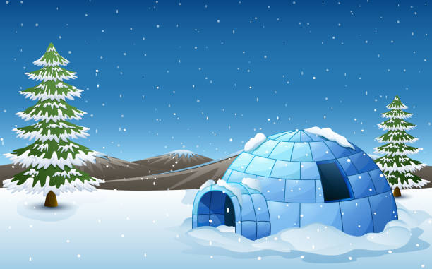 istock Igloo with fir trees and mountains in winter illustration 875164714