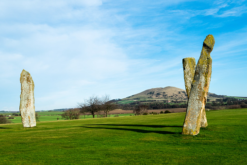 The huge prehistoric standing stnes at Lundin Links, Fife. Scotland