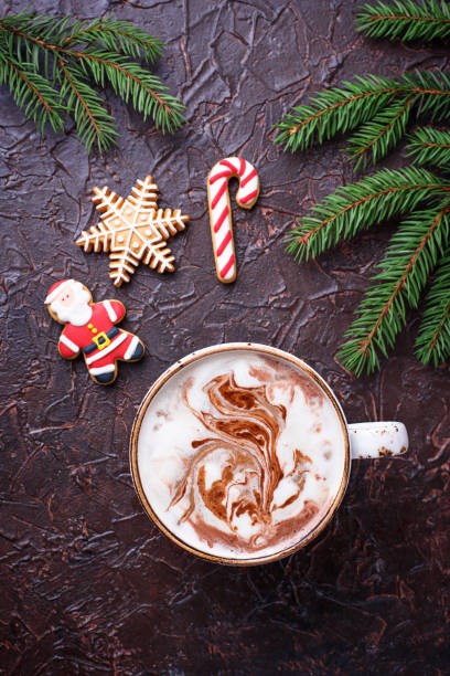istock Christmas background with latte and gingerbread cookies 875166152