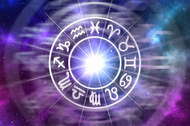 istock Zodiac signs inside of horoscope circle on universe background 875172946