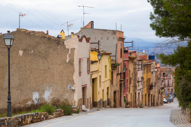 Ancient narrow streets in Monblanc  at cloudy day in Spain