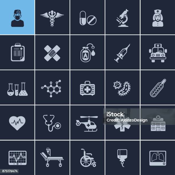 Healthcare And Medicine Icons Stock Illustration - Download Image Now - Icon Symbol, Emergency Medicine, Syringe