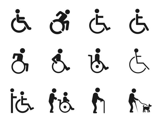 ikony handicapu dla osób niepełnosprawnych - on wheels obrazy stock illustrations
