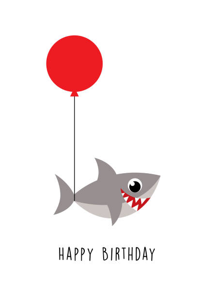 Cute Shark Happy Birthday Greeting Card Stock Illustration - Download Image  Now - Shark, Baby - Human Age, Birthday - iStock