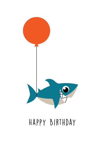 cute shark happy birthday greeting card vector cute shark happy birthday greeting card vector stock fish stock illustrations