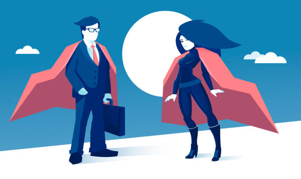 istock Cartoon superhero couple, man and woman with capes. 875183904