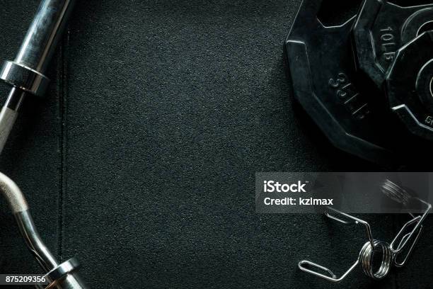 Gym Equipment For Weight Training Background Stock Photo - Download Image Now - Gym, Health Club, Exercise Equipment
