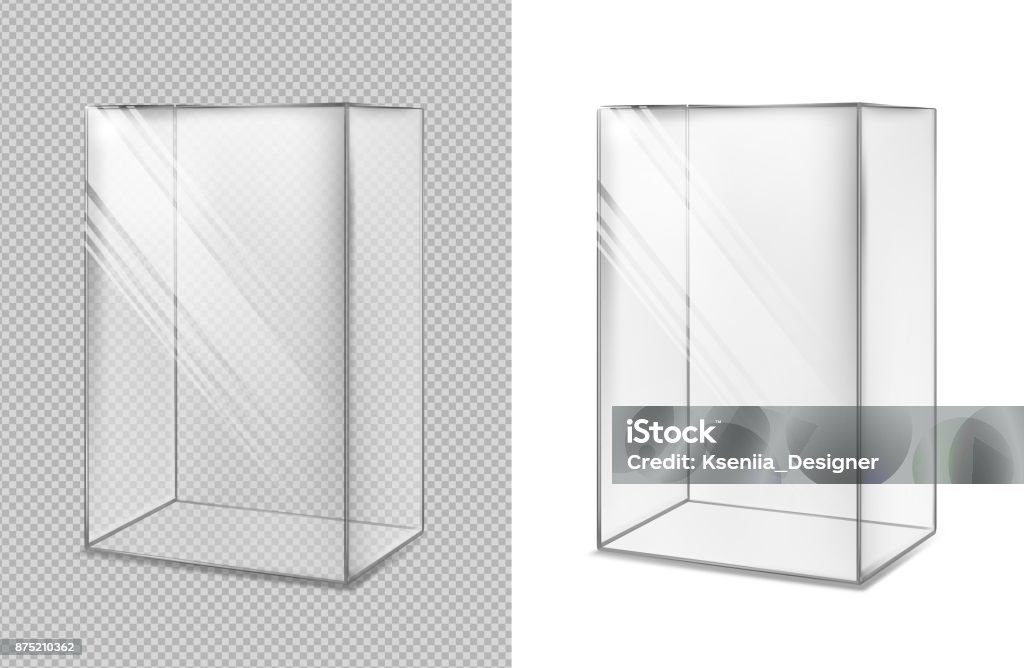 Cube de verre transparent. Aquarium réaliste. Vitrine spéciale - clipart vectoriel de Boîte libre de droits