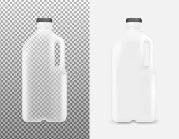 ilustraciones, imágenes clip art, dibujos animados e iconos de stock de botella de plástico transparente con manija para leche y jugo - milk bottle milk bottle empty