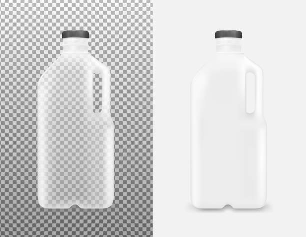 illustrazioni stock, clip art, cartoni animati e icone di tendenza di bottiglia di plastica trasparente con manico per latte e succo - milk bottle milk bottle empty