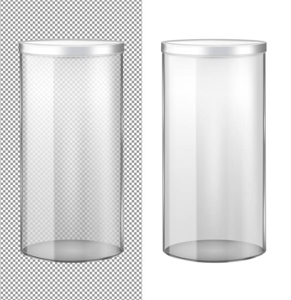 transparentes glas mit metalldeckel - zylinder stock-grafiken, -clipart, -cartoons und -symbole