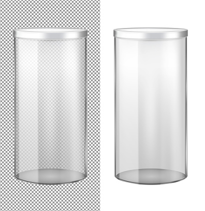 Transparent glass jar with metal lid.