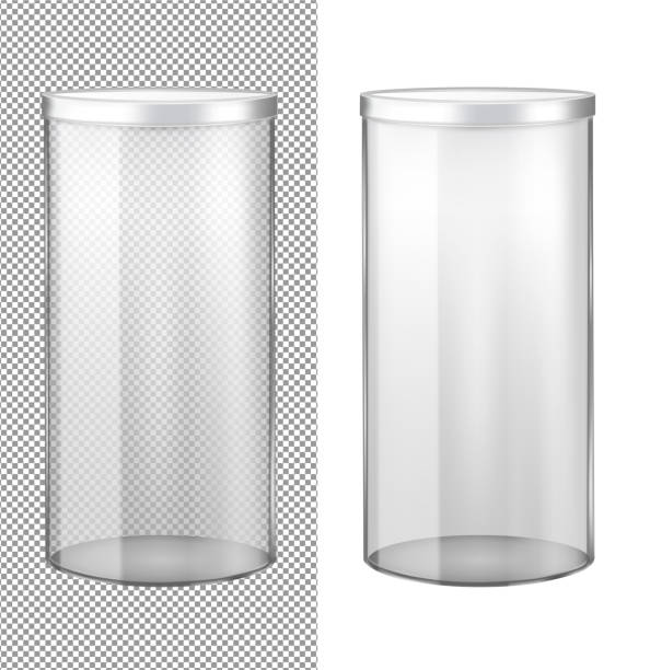 Transparent glass jar with metal lid Transparent glass jar with metal lid. cylinder stock illustrations