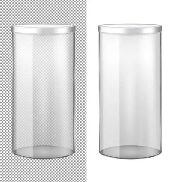 Vector illustration of Transparent glass jar with metal lid