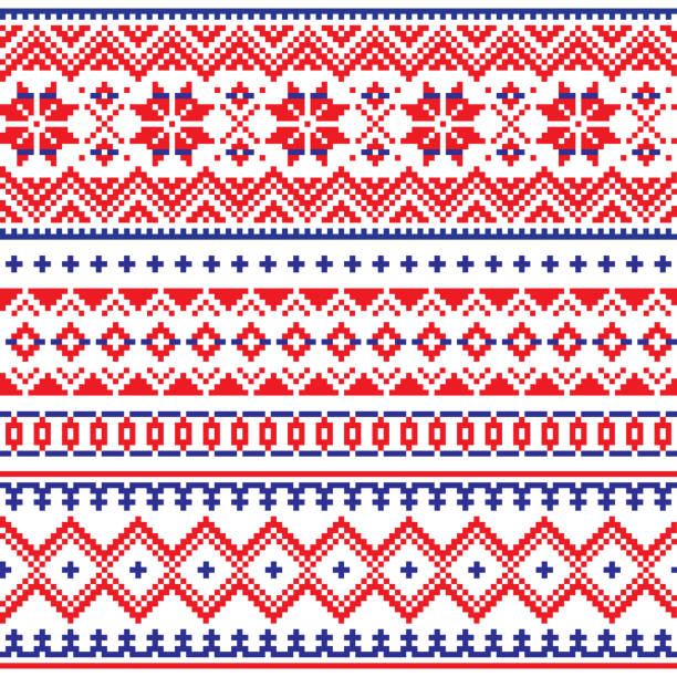 illustrations, cliparts, dessins animés et icônes de motif et vector hiver au point de croix inspiré par sami people folk art en laponie - scandinave, nordic style - laponie