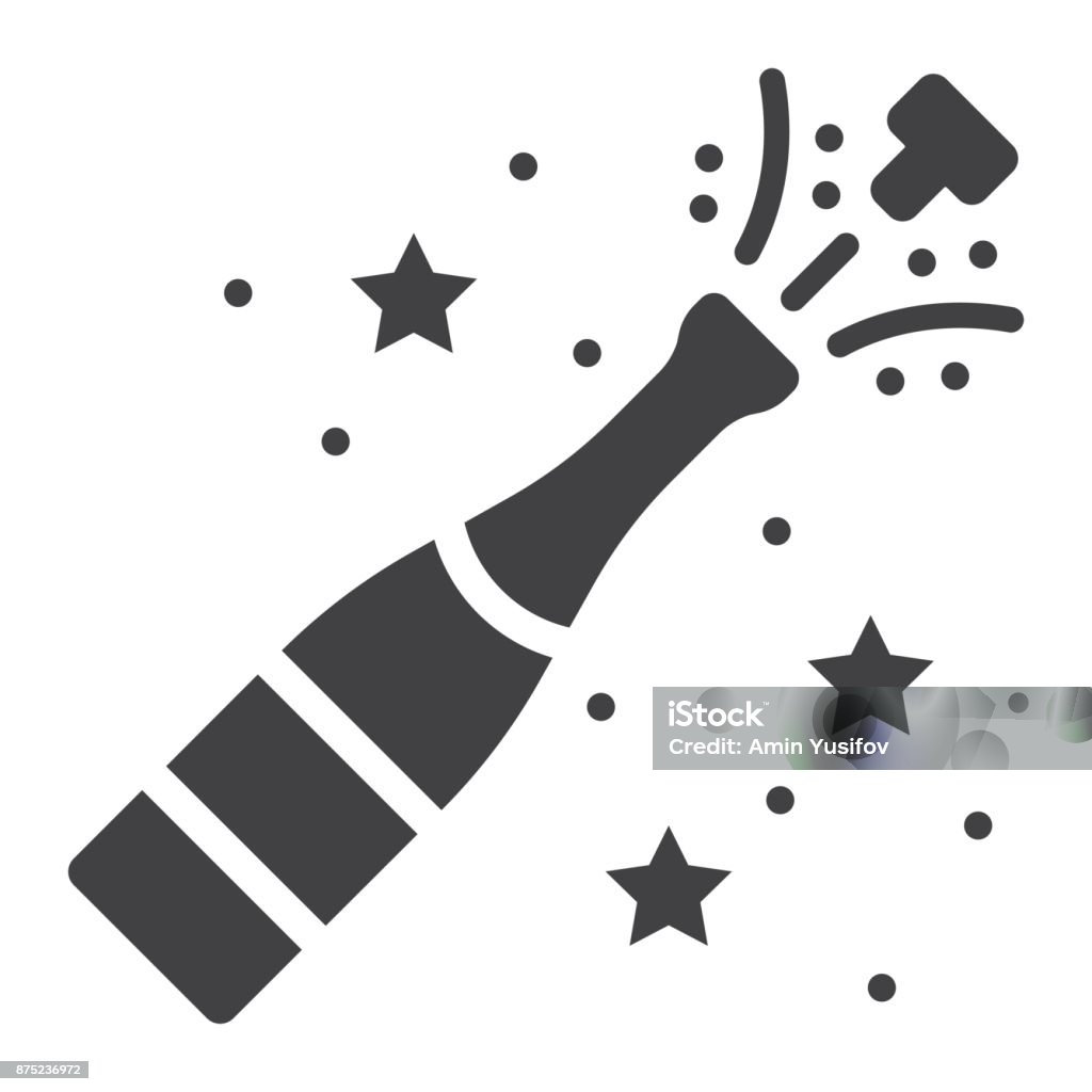 Champagne bottle pop glyph icon, New year and Christmas, xmas sign vector graphics, a solid pattern on a white background, eps 10. Alcohol - Drink stock vector