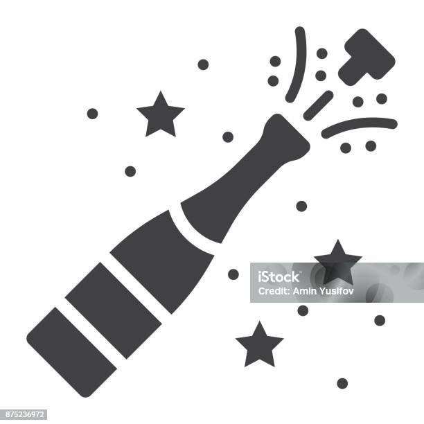 Champagne Bottle Pop Glyph Icon New Year And Christmas Xmas Sign Vector Graphics A Solid Pattern On A White Background Eps 10 Stock Illustration - Download Image Now