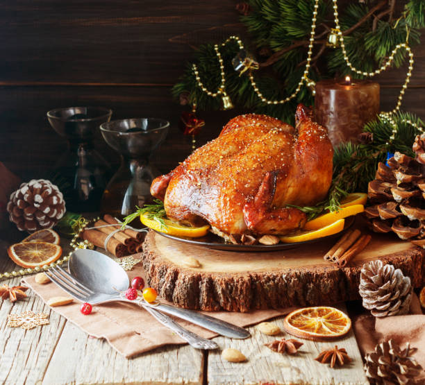 istock Baked turkey for Christmas or New Year space for text 875237588