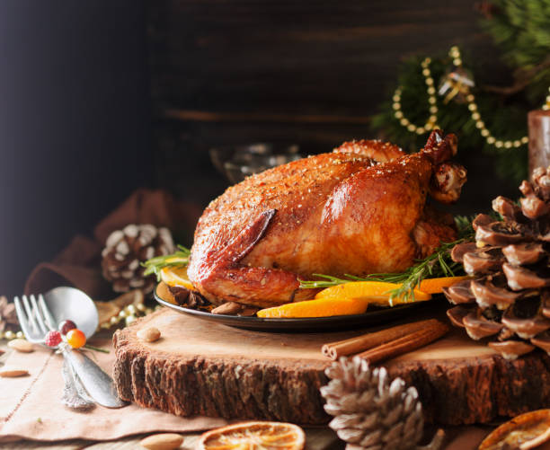 istock Baked turkey for Christmas or New Year space for text 875237840