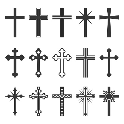 Christian Cross Icons Set on White Background. Vector illustration