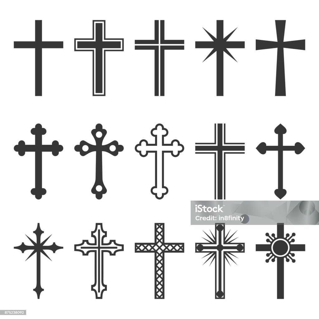 Christian Cross Icons Set on White Background. Vector Christian Cross Icons Set on White Background. Vector illustration Religious Cross stock vector