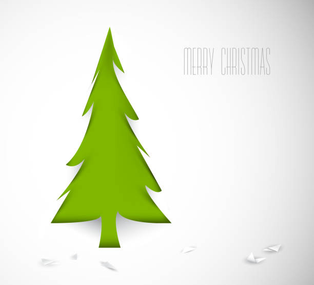 ilustraciones, imágenes clip art, dibujos animados e iconos de stock de árbol de navidad vector simple recorte de papel blanco - christmas card christmas greeting card 2013