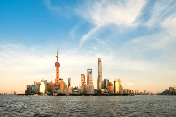 istock Panoramic Skyline of Shanghai at Sunset 875244558
