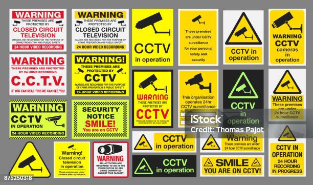 Cctv 징후 보안 카메라에 대한 스톡 벡터 아트 및 기타 이미지 - 보안 카메라, 표지판, 감시