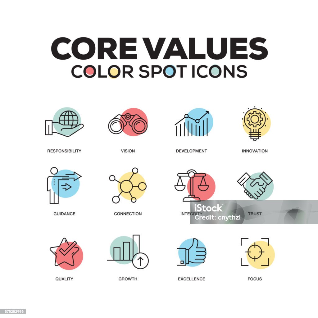 Simple Set of Core Values Color Vector Line Icons Coding stock vector