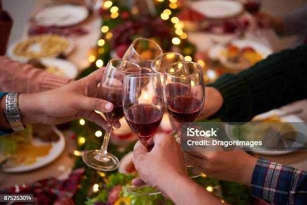 Toasting For Christmas Stock Photo - Download Image Now - Christmas, Wine, Celebratory Toast