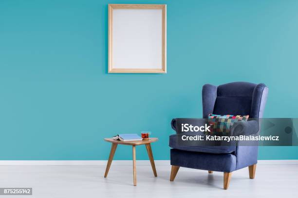 Book And Tea Stock Photo - Download Image Now - Blue, Domestic Room, Armchair