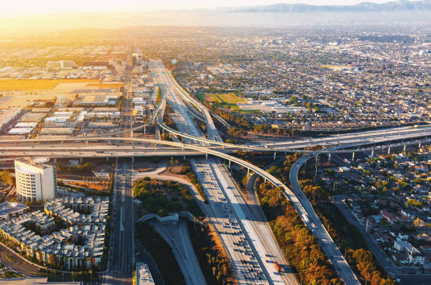 istock Aerial view of traffic on a highway in LA 875255224