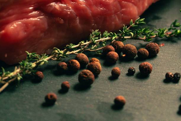istock raw pork meat with spices on slate stone kitchen board 875258066