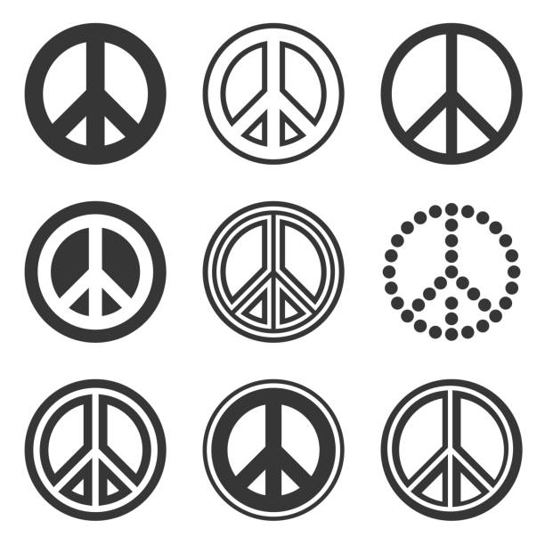 illustrations, cliparts, dessins animés et icônes de ensemble de signes de paix hippie sur fond blanc. vector - symbols of peace