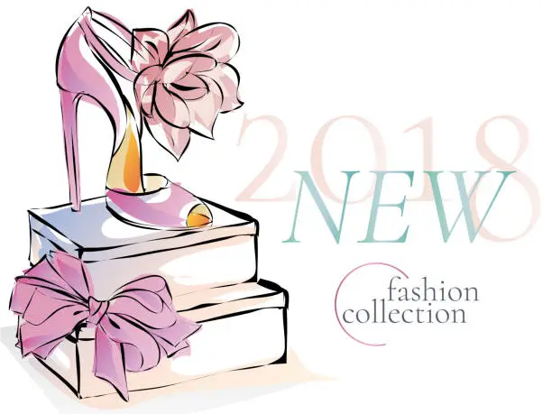 Vector illustration of Fashion shoes new collection advertising promo banner, online shopping social media ads web template with beautiful heels. Vector illustration clipart