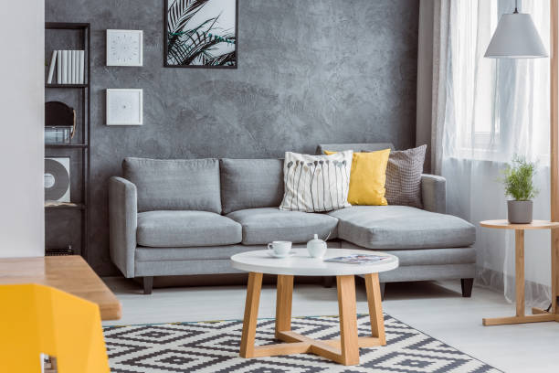 istock Living room with yellow pillow 875269746