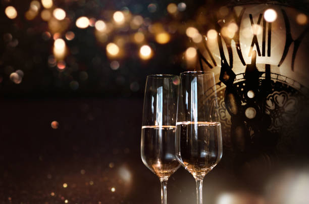buon anno con champagne - finishing the end still life nobody foto e immagini stock