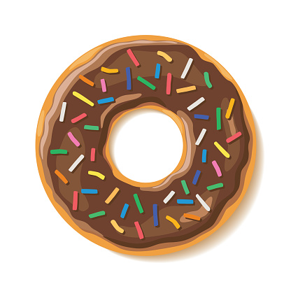 Ring shaped Chocolate Glazed Donut with colorful sprinkles vector illustration